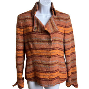 Akris Punto Rust Orange Stripe Wool Jacket Size 8